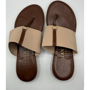 Italian Shoemakers Women 6.5 Brown Leather Elastic Strap Slip On Thong Sandals